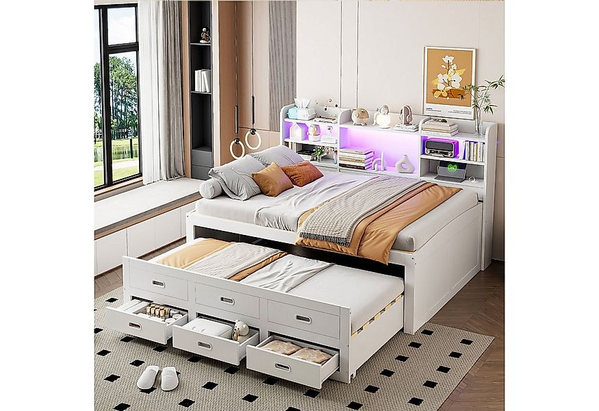 HAUSS SPOLE Schlafsofa 140 x 200cm mit Ausziehbett Led-fernbedienung, 3 sch günstig online kaufen