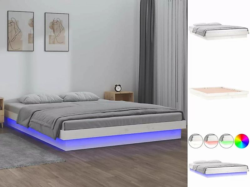 vidaXL Bettgestell Massivholzbett mit LEDs Weiß 160x200 cm Bett Bettgestell günstig online kaufen