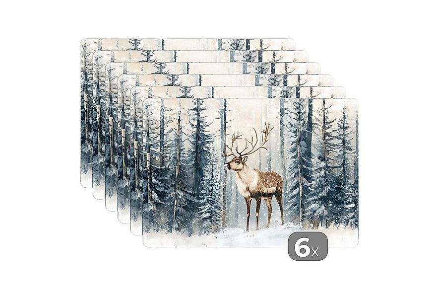 MuchoWow Platzset Rentier - Schnee - Wald - Weiß, (6-St), Platzsets, Tischs günstig online kaufen