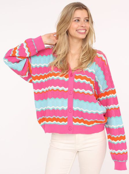 Zwillingsherz Strickjacke Wellen-Muster, Langarm, V-Ausschnitt, Baumwolle, günstig online kaufen