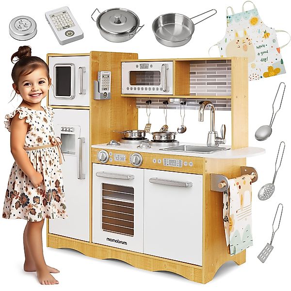 Mamabrum Kinder-Küchenset XXL-Holzküche mit LED-Beleuchtung, Schürze günstig online kaufen