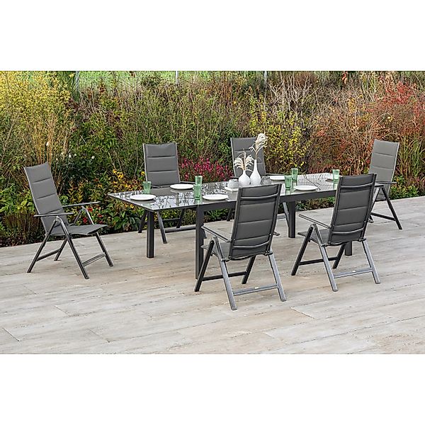 Merxx Taviano Set 7-tlg 6 Klappsessel Auszieh-Gartentisch 200 (300) x 100cm günstig online kaufen