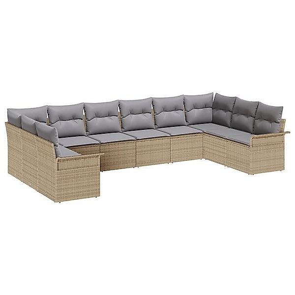 vidaXL Loungesofa 10-teiliges Garten Sofa Set mit Kissen Beige Poly Rattan, günstig online kaufen