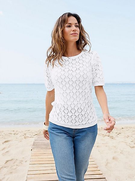 Witt Strickpullover Baumwoll-Pullover Kurzarm Ajour günstig online kaufen