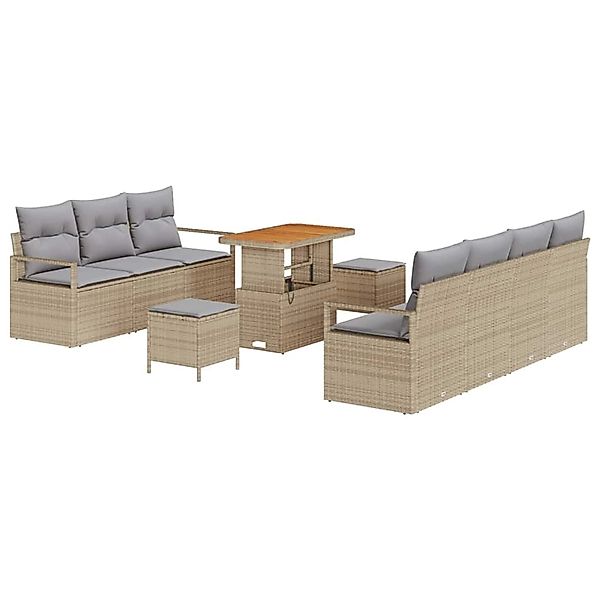 vidaXL Garten-Sofa-Set mit Kissen 10-Tlg Beige Poly Rattan 3362492 günstig online kaufen