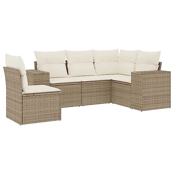 vidaXL 5-Tlg Garten-Sofagarnitur mit Kissen Beige Poly Rattan 3222567 günstig online kaufen
