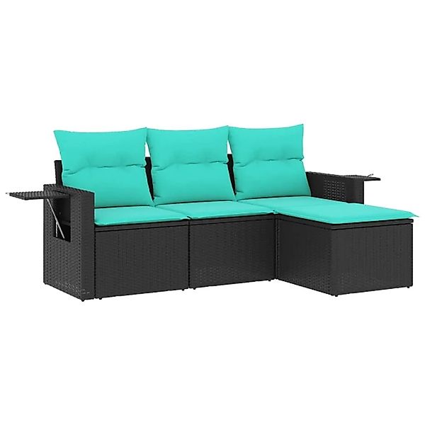 vidaXL 4-Tlg Gartensofa-Set mit Kissen Schwarz Polyrattan 3220066 günstig online kaufen