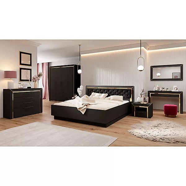 Schlafzimmer Set 7-teilig ASERI-83 mit Bett 180x200 in schwarz matt günstig online kaufen
