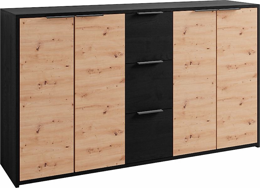 byLIVING Sideboard "Rimini", Melamin Eiche schwarz und Artisan Eiche, 3 Sch günstig online kaufen