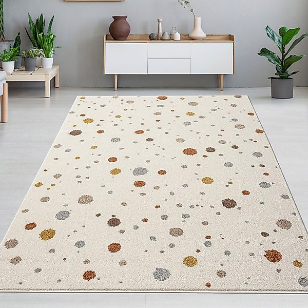 Carpetia Teppich Cremefarbener Teppich mit Farbklecksen günstig online kaufen