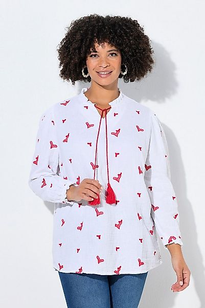 Angel of Style Longbluse Bluse A-Linie Musselin mit Herz-Stickerei Langarm günstig online kaufen