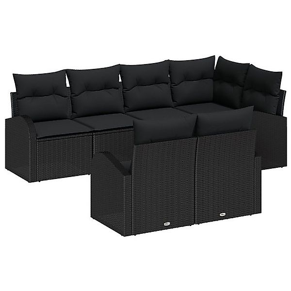 vidaXL Loungesofa Garten-Sofa-Set Set aus 7 Schwarz Poly-Rattan, Polyester- günstig online kaufen