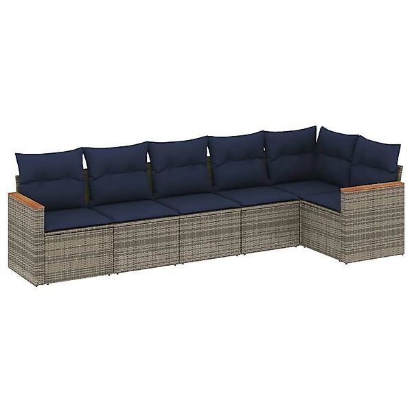 vidaXL 6-Tlg Gartensofa-Set mit Kissen Grau Polyrattan 3225991 günstig online kaufen