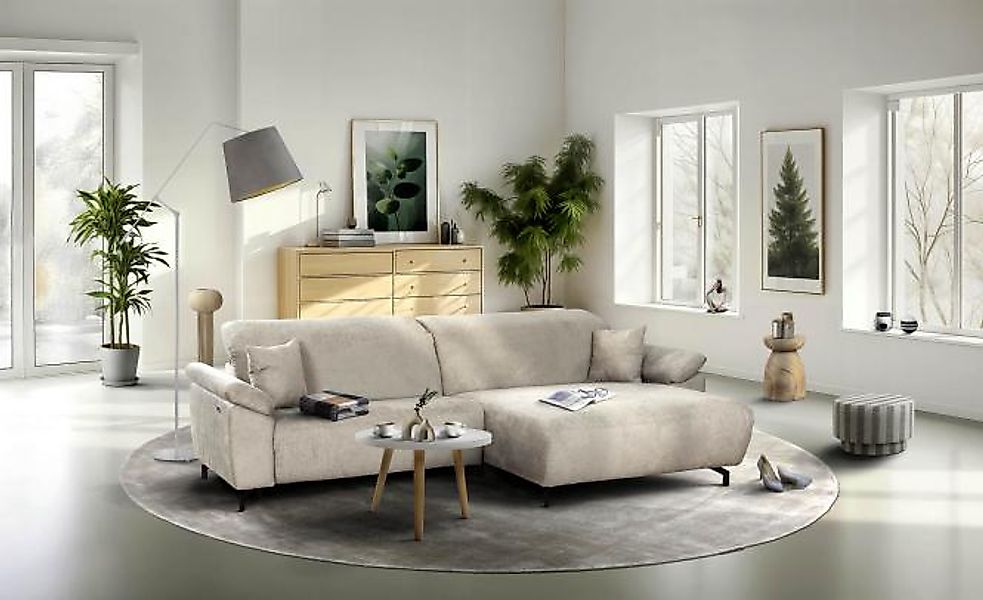 Ekcsofa inkl. Liegefunktion Ottomane rechts Beige / Silver günstig online kaufen