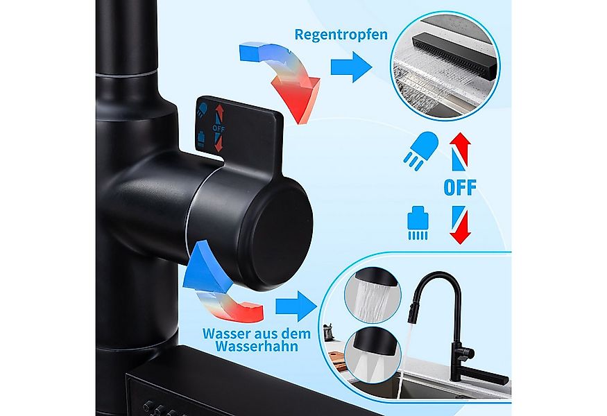 HOMELODY Küchenarmatur schwarz Küchenarmatur ausziehbar 360°-Drehung & 720° günstig online kaufen