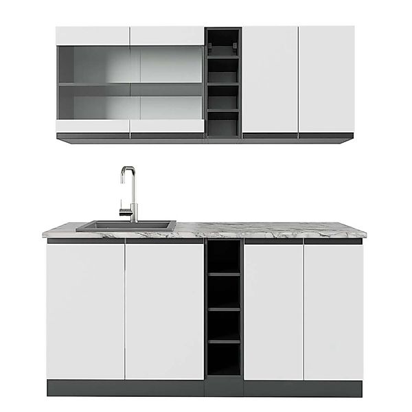 Vicco R-Line Singleküche Weiß/Anthrazit 160 cm AP Marmor günstig online kaufen