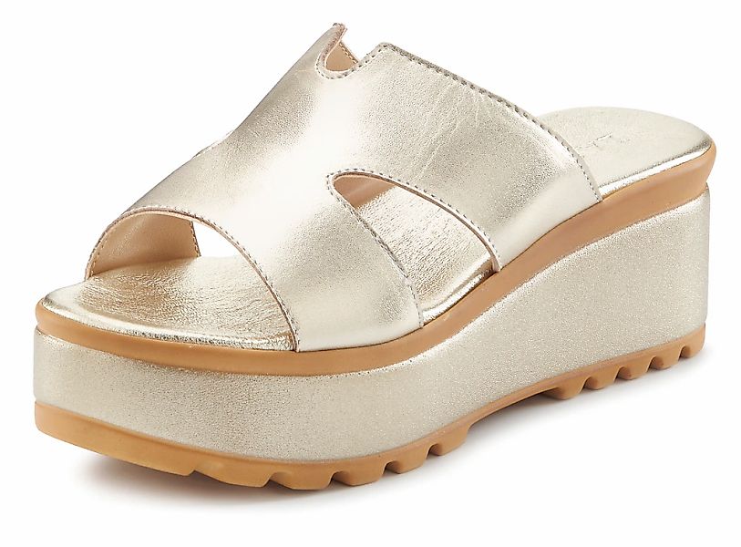 LASCANA Pantolette "Sandale, Sommerschuh, Mule", aus Leder mit Keilabsatz günstig online kaufen