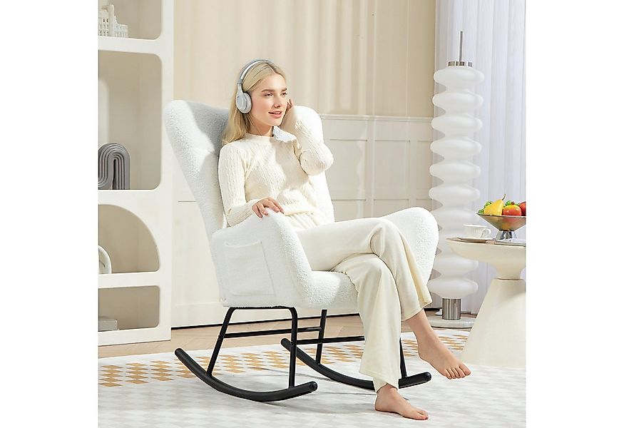 HOMCOM Schaukelstuhl Schaukelsessel mit Teddystoff-Optik Armlehne Stillsess günstig online kaufen