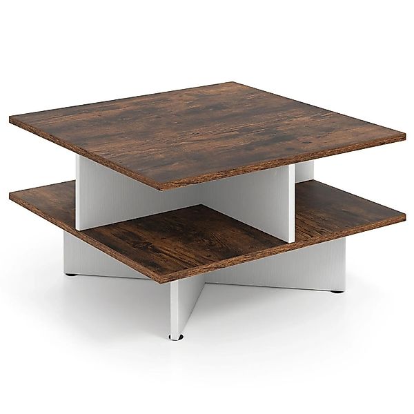 Costway Couchtisch Holz Quadratischer Wohnzimmertisch Braun und Weiß günstig online kaufen