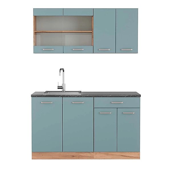 Vicco R-Line Singleküche Blau-Grau/Goldkraft Eiche 140 cm AP Anthrazit günstig online kaufen