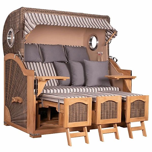 GarWoh Strandkorb Rantum Grande XXL Teak Bullauge PE Grey Dessin 545 günstig online kaufen