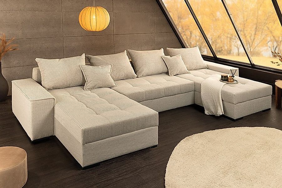 riess-ambiente Wohnlandschaft LODGE 315 cm champagner/beige – Cord, mit Sch günstig online kaufen