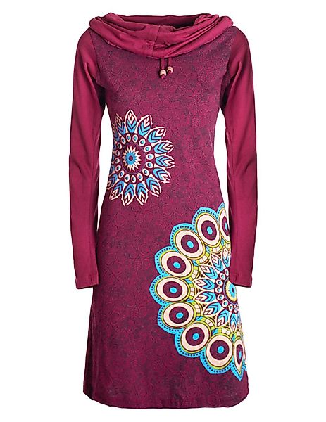 Vishes Tunikakleid Damen Mandala-Kleid Langarm-Shirtkleid Schal-Kragen günstig online kaufen