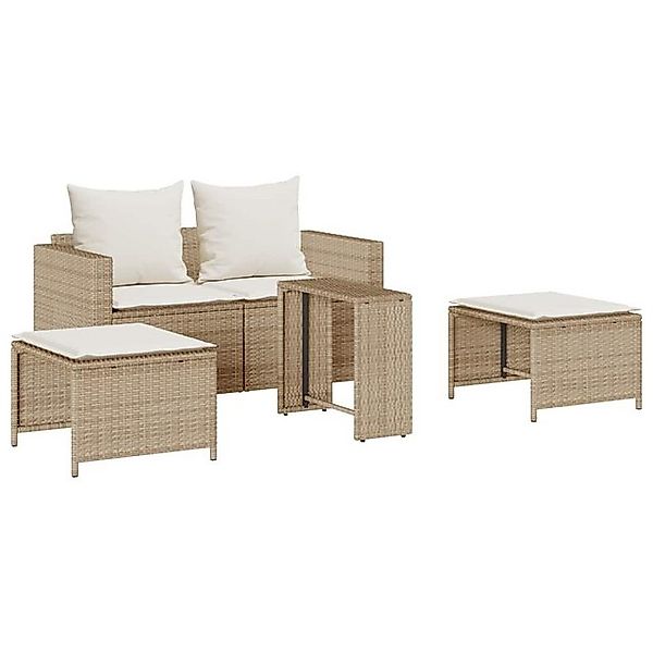 vidaXL Loungesofa 5-tlg. Garten-Sofagarnitur Kissen Stapelbar Beige Poly Ra günstig online kaufen