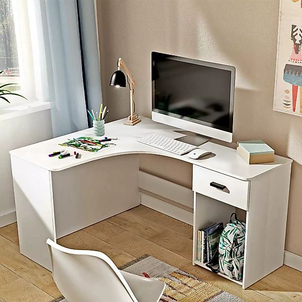 Eckcomputertisch in Weiß einer Schublade und Fach günstig online kaufen
