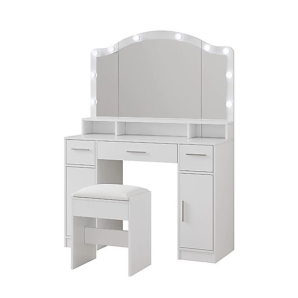 Vicco Schminktisch Lumira Weiß 110 cm mit LED-Spiegel und Hocker günstig online kaufen