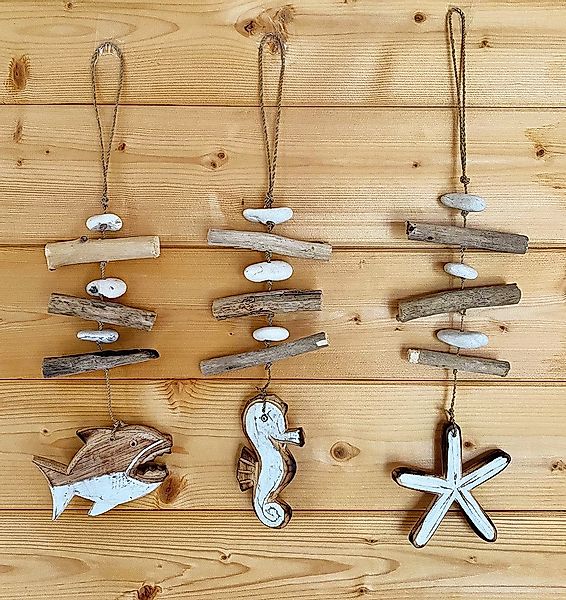 3 x Hängedeko Holz Fisch Seestern Seepferdchen Strandgut Maritime Deko günstig online kaufen