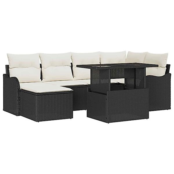 vidaXL 7-Teiliges Gartensofa-Set mit Kissen Schwarz Poly Rattan 3348493 günstig online kaufen