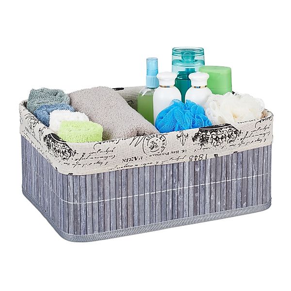 relaxdays Aufbewahrungskorb Bambus mit Print, Grau günstig online kaufen