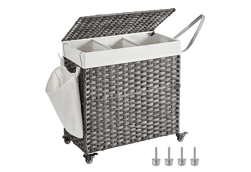 SONGMICS Wäschekorb, 140 L, mit 3 Fächern, herausnehmbare Tasche, Griffe günstig online kaufen