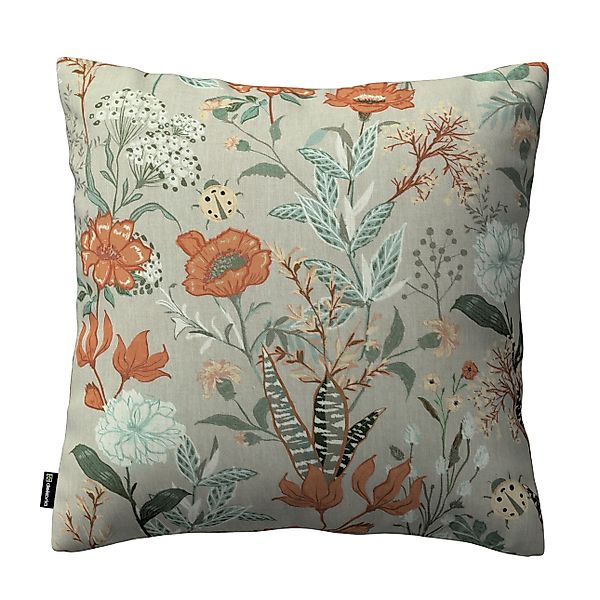 Kissenhülle Mia, grau-orange-grün, 50 x 50 cm, Flowers (143-70) günstig online kaufen