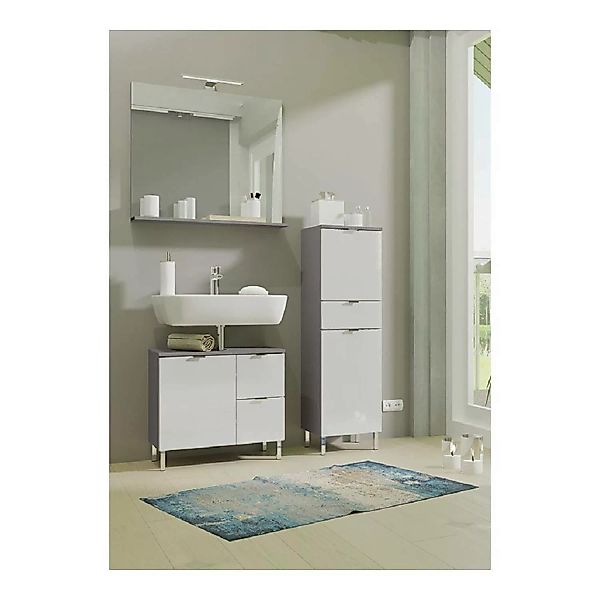 Lomadox Badezimmer Waschplatz Set MACUL-01 in Graphit und Hochglanz weiß, S günstig online kaufen