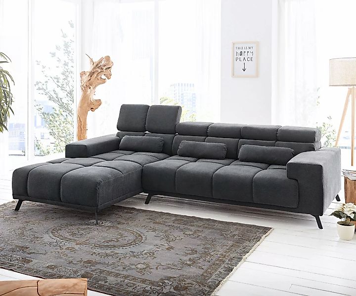 DELIFE Ecksofa Ordino, Mikrofaser Schwarz 285x200 Ottomane links Relaxfunkt günstig online kaufen