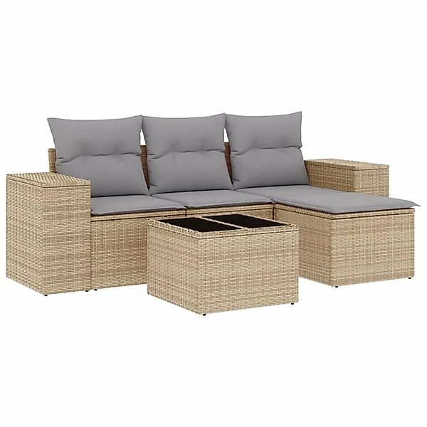 vidaXL 5-Tlg Garten-Sofagarnitur mit Kissen Beige Poly Rattan 3222478 günstig online kaufen