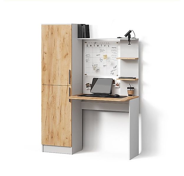 Livinity® Schreibtisch Rina, Weiß/Goldkraft Eiche, 122.9 x 168 cm günstig online kaufen