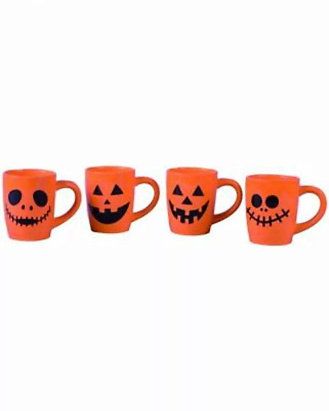 Witzige Jack O´Lantern Halloween Kürbis Tassen im 4er Set Tassen orange günstig online kaufen