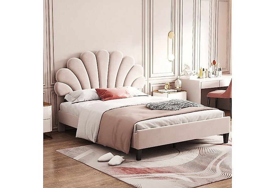 Flieks Polsterbett, Doppelbett Kinderbett Blumenform-Kopfteil Samt 140x200c günstig online kaufen