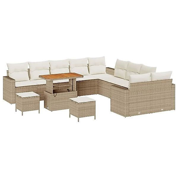 vidaXL Gartensofa-Set mit Kissen 17 Stk Beige und Creme Poly-Rattan 3363626 günstig online kaufen