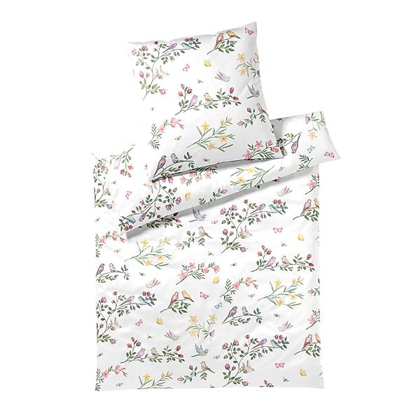 Elegante Mako Satin Bettwäsche Songbird 24525-0 Vögel Weiß 135x200 günstig online kaufen