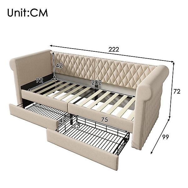 Flieks Daybett, Polsterbett Schlafsofa Tagesbett Kinderbett 90x200cm mit 2 günstig online kaufen