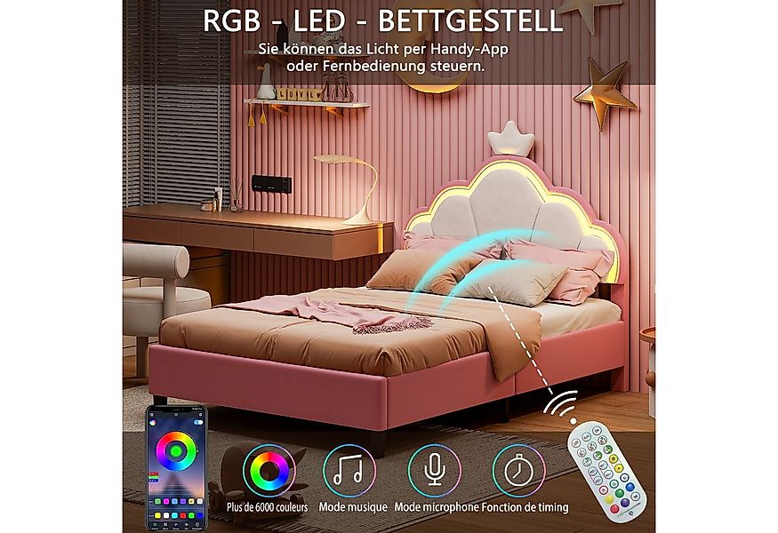 FUROKOY Polsterbett Kinderbett Kronenbett anhebbarem Kopfteil Kronenform (E günstig online kaufen