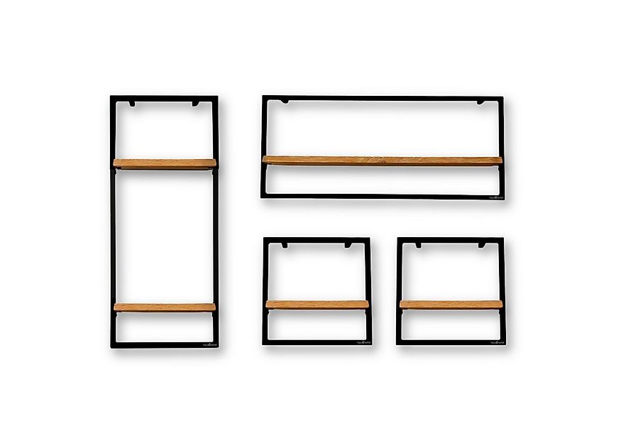holz4home® Wandregal Natur Eiche mit Metallrahmen Schwarz I Mit Baumkante, günstig online kaufen