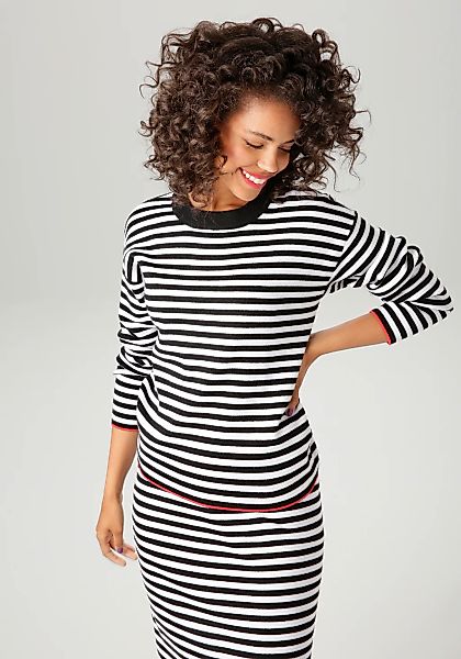 Aniston CASUAL Strickpullover mit roten Farbakzenten am Saum und den Ärmeln günstig online kaufen