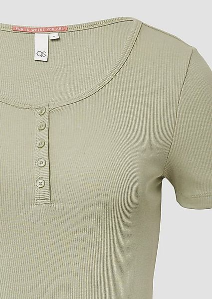QS Kurzarmshirt Geripptes T-Shirt mit Knopfleiste günstig online kaufen