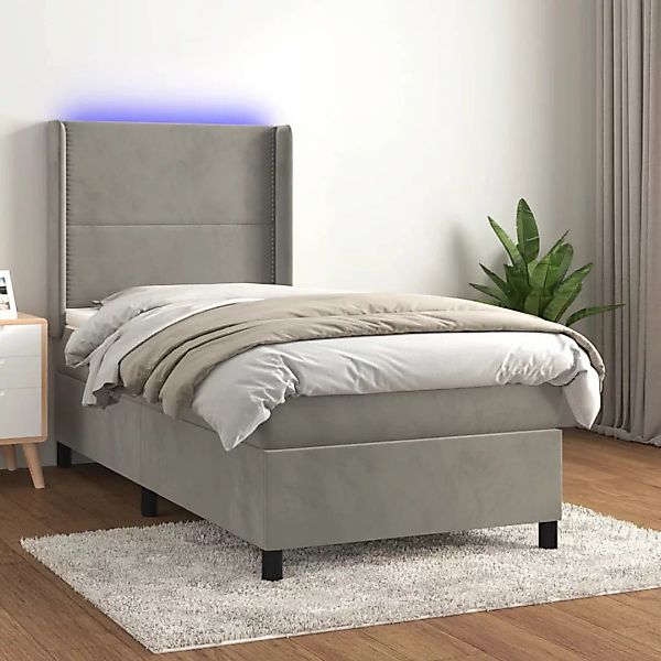 vidaXL Boxspringbett Boxspringbett mit Matratze LED Hellgrau 90x200 cm Samt günstig online kaufen