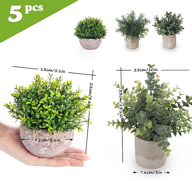 Künstliche Zimmerpflanze Mini Kunstpflanzen mit Töpfen Eukalyptus Rosmarin günstig online kaufen